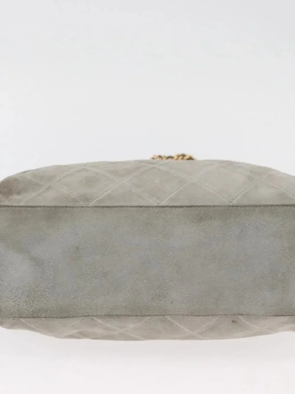 PRADA Chain Shoulder Bag Suede Gray Gold Auth